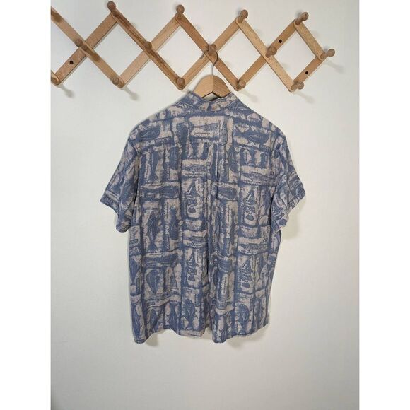 Eddie Bauer Linen Blend Fish Print Short Sleeve Button-Down Shirt - Size XL - Picture 5 of 7